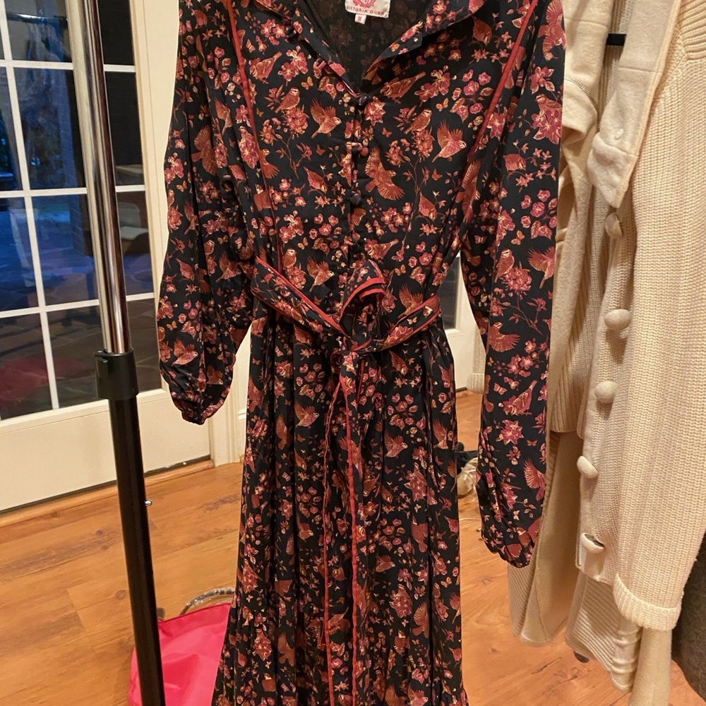Victoria Dunn Black and Red Floral Long Sleeve Dress